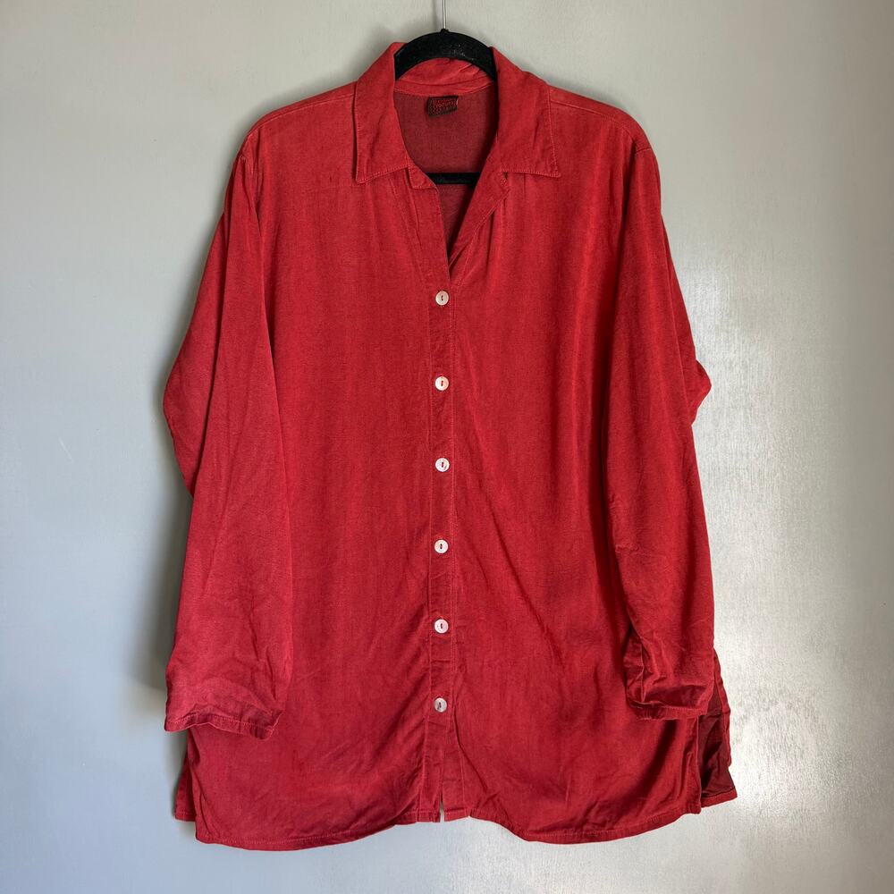 Vintage ZONA CLOTHES Women's XL Rust Red Long Sleeve Tencel Blouse Retro 90's